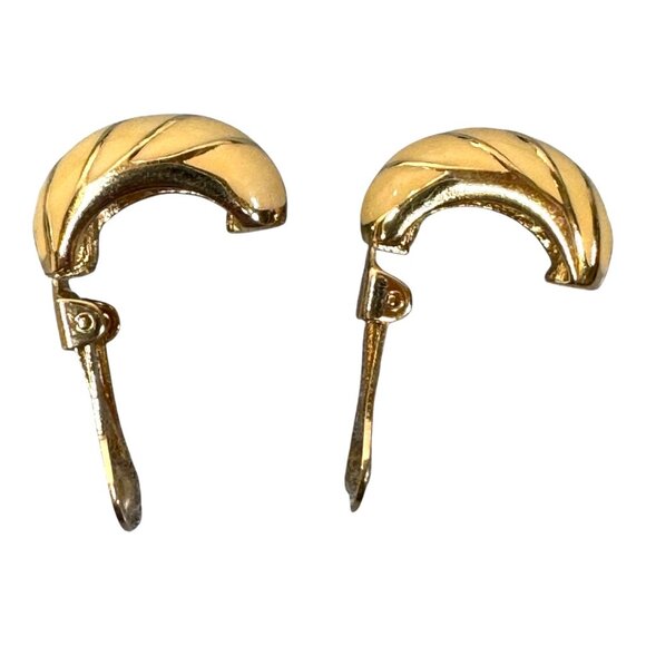 Christian Dior Vintage Gold-Tone Clip-On Earrings Enamel Swirl Twisted Design - Picture 8 of 8